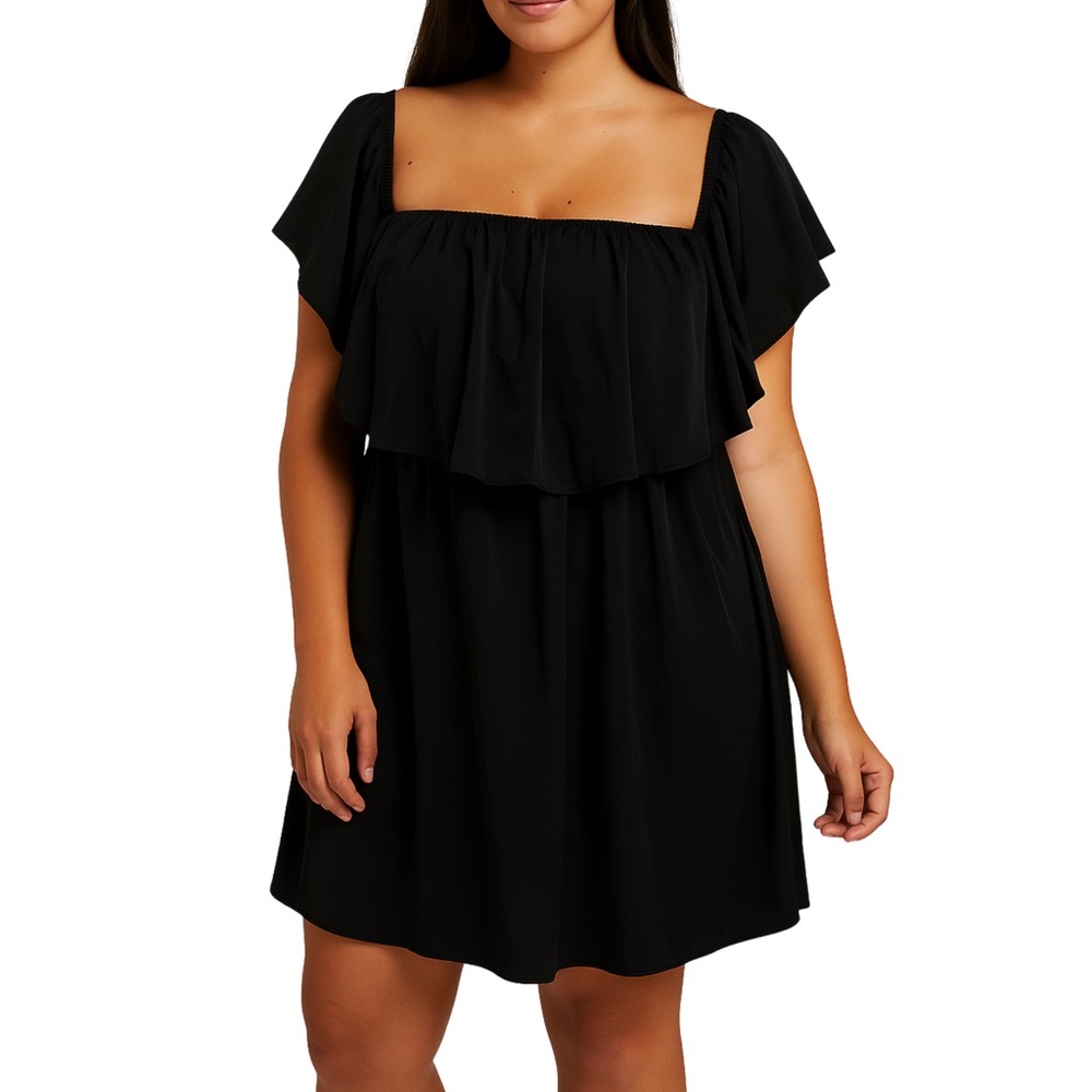 NEW Black Ruffle Whimsigoth Lolita Coquette Fall Boho Babydoll Dress Medium